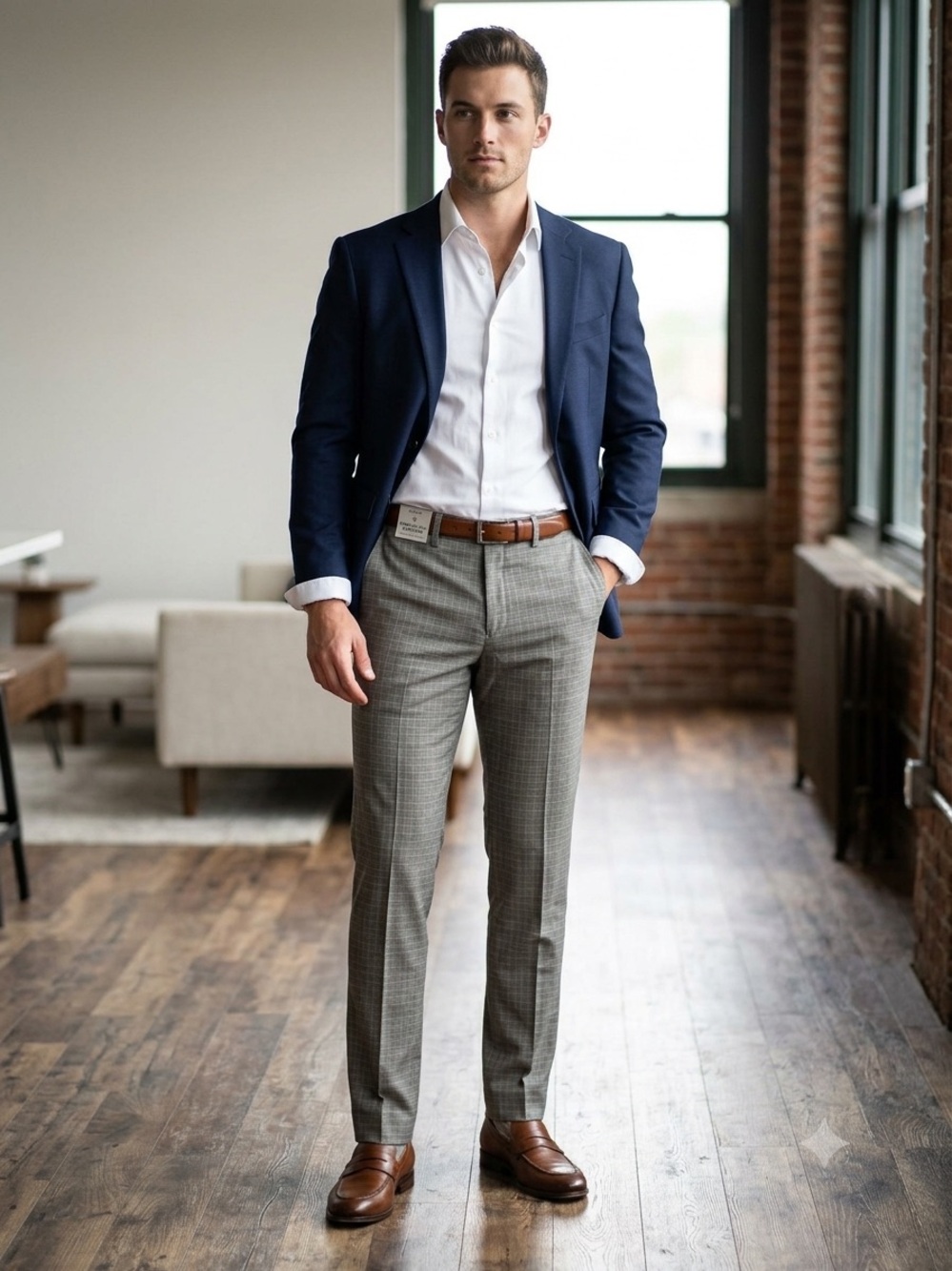 Kenneth Cole Reaction Navy Jacket with Gray Plaid Chinos